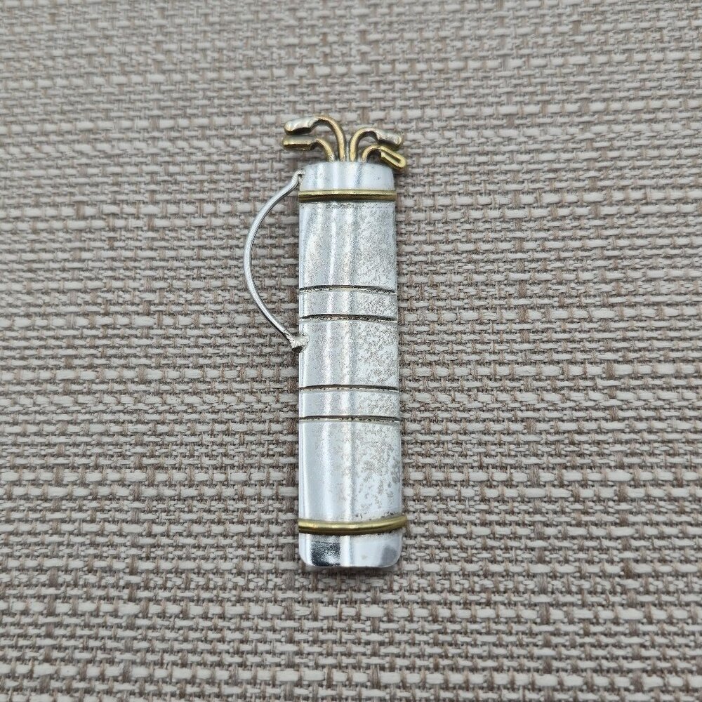 Two Tone Sterling Silver Rustic Golf Clubs Pin Brooch B544